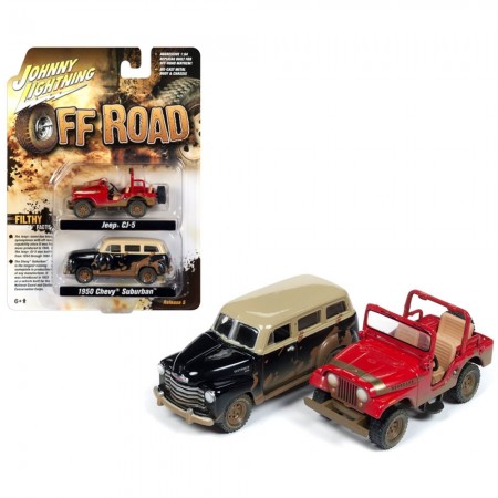 Carros Johnny Lightning 2 Pack Off Road - Jeep Cj-5 / Chevy Suburban Jlpk006 - Escala 1/64