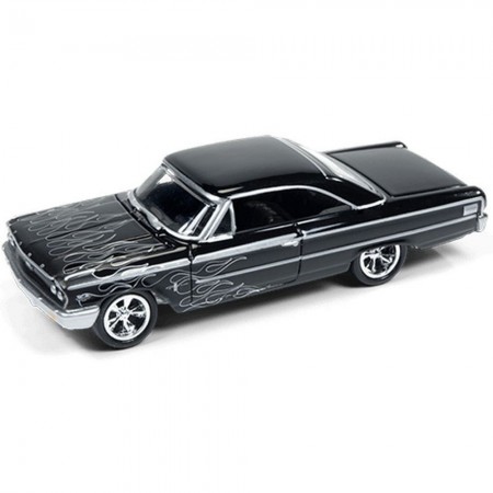 Carro Johnny Lightning Black With Flames - Ford Galaxie 500 Jlsf001a - Ano 1963 - Escala 1/64