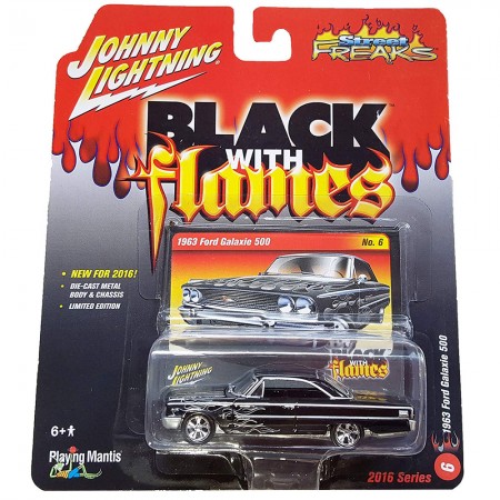 Carro Johnny Lightning Black With Flames - Ford Galaxie 500 Jlsf001a - Ano 1963 - Escala 1/64