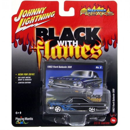 Carro Johnny Lightning Black With Flames - Ford Galaxie 500 Jlsf001b - Ano 1963 - Escala 1/64
