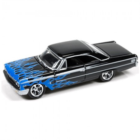 Carro Johnny Lightning Black With Flames - Ford Galaxie 500 Jlsf001b - Ano 1963 - Escala 1/64