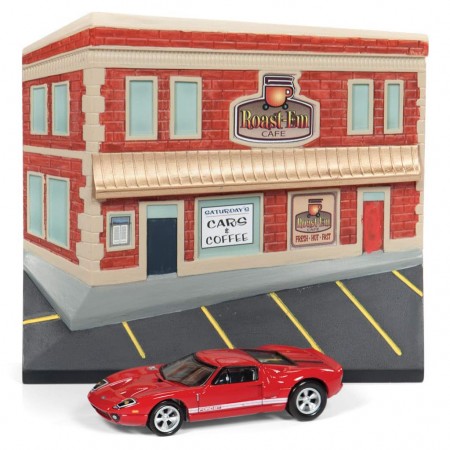 Diorama Com Carro Johnny Lightning Cars And Coffee - Ford Gt  Jldr004 - Ano 2005 - Escala 1/64