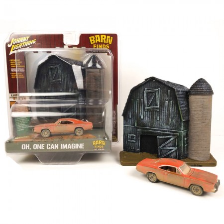 Diorama Com Carro Johnny Lightning Barn Finds Lost Legends - Dodge Charger Jldr006 - Ano 1969 - Escala 1/64