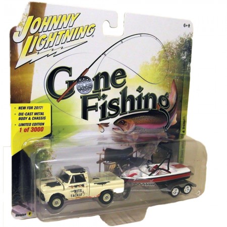 Carro Johnny Lightning Gone Fishing - Chevy Truck W/ Boat Jlbt004b  - Ano 1965 - Escala 1/64
