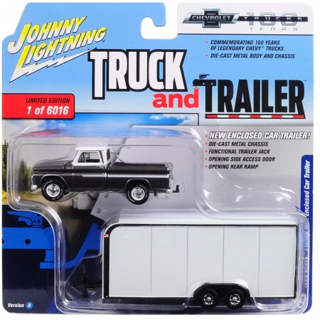 Carro Johnny Lightning Truck And Trailer - Chevy  Pickup Enclosed Jlbt007a - Ano 1965 - Escala 1/64