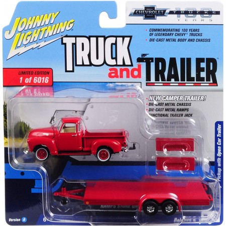 Carro Johnny Lightning Truck And Trailer - Chevy  Pickup Red Jlbt007a - Ano 1950 - Escala 1/64