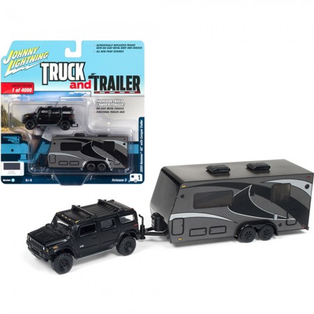 Carro Johnny Lightning Truck And Trailer - Hummer H2 Black Jlbt008a - Ano 2004 - Escala 1/64