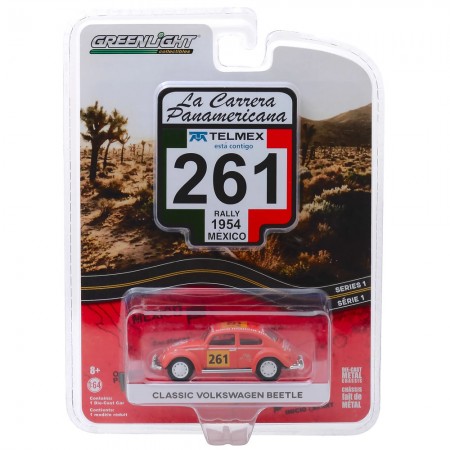 Carro Greenlight La Carrera Panamericana 261 Rally 1954 Mexico - Classic Volkswagen Beetle - Escala 1/64 (13240-a)