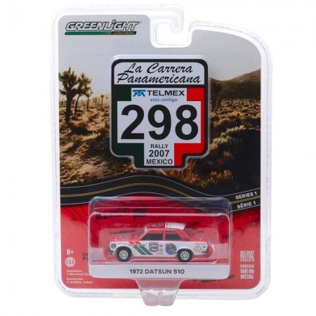 Carro Greenlight La Carrera Panamericana 298 Rally 2007 Mexico - Datsun 510 1972 - Escala 1/64 (13240-f)