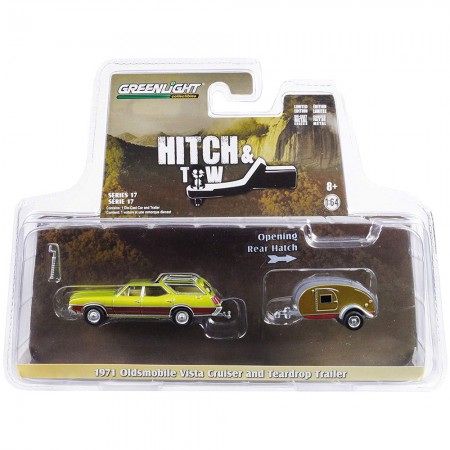 Carro Greenlight Hitch & Tow - Oldsmobile Vista Cruiser 1971 And Teardrop Trailer - Escala 1/64 (32170-a)