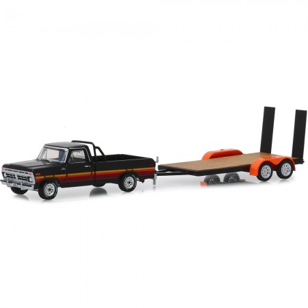 Carro Greenlight Hitch & Tow - Ford F-100 And Free Wheeling Stripes & Flatbed Trailer - Escala 1/64 (32170-b)