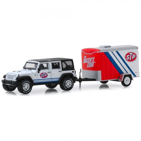 Carro Greenlight Hitch & Tow - Jeep Wrangler Unlimited 2015 And Small Stp Cargo Trailer - Escala 1/64 (32180-b)