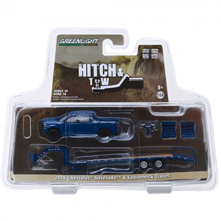 Carro Greenlight Hitch & Tow - Chevrolet Silverado 2019 And Gooseneck Trailer - Escala 1/64 (32180-d)