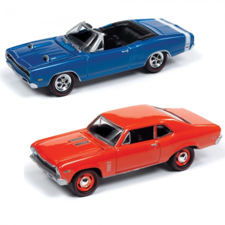 Carros Johnny Lightning Class Of 1969 - Dodge Coronet Convertible 1969 & Chevy Nova Ss 396 1969 - Escala 1/64 (jlpk007)