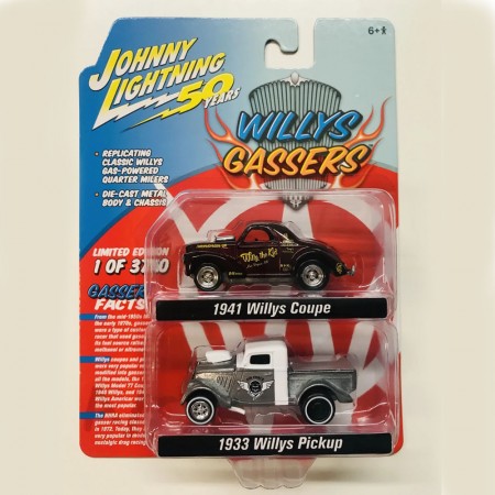 Carros Johnny Lightning Willys Gassers - Willys Coupe 1941 & Willys Pickup 1933 - Escala 1/64 (jlpk007)