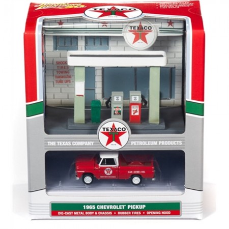 Carro e Cenrio Johnny Lightning Texaco Service Station Diorama - Chevrolet Pickup 1965 - Escala 1/64 (jlsd001)