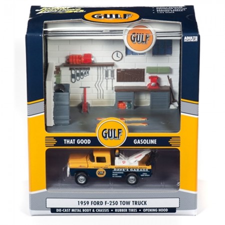 Carro e Cenrio Johnny Lightning Gulf Service Station Diorama - Ford F-250 Tow Truck 1959 - Escala 1/64 (jlsd002)