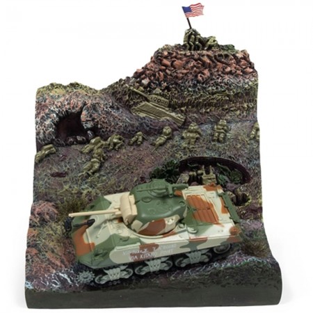 Tanque e Cenrio Johnny Lightning The Greatest Generation - Iwo Jima Battle Diorama With Wwii M4a3 Sherman Tank - Escala 1/64 (jlds002)