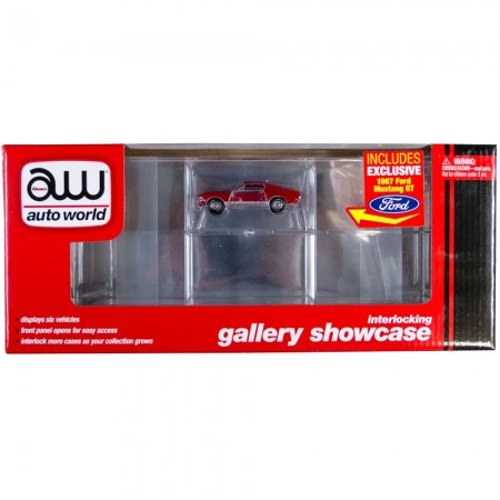 Display Case Auto World - Interlocking Gallery Showcase With 6 Slots + Ford Mustang Gt 1967 Escala 1/64 (awdc018)
