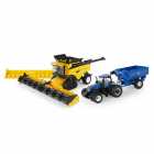 COLHEITADEIRA E TRATOR ERTL - NEW HOLLAND HARVEST SET CR8.90 SMARTRAX COMBINE TRACTOR & CART - ESCALA 1/64 (13996)