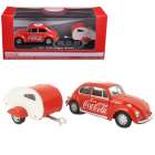 CARRO COCA COLA VOLKSWAGEN BEETLE COM TEARDROP ESCALA 1/43 - VERMELHO