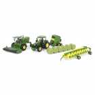 Miniaturas Ertl John Deere 1/64 Haying Set Com 7r 250, W235r, Round Baler, Hay Rake & 6 Fardos: Replica Play - Escala 1/64 (45931)